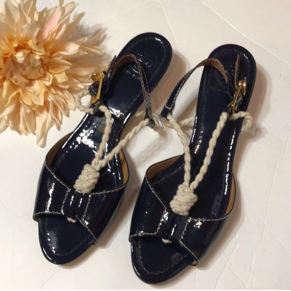 Tory Burch Parent Leather Short Wedge Rope Sandals